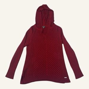 Eddie Bauer Women’s Hooded Knit Sweater | Cozy Chunky Red Pullover M